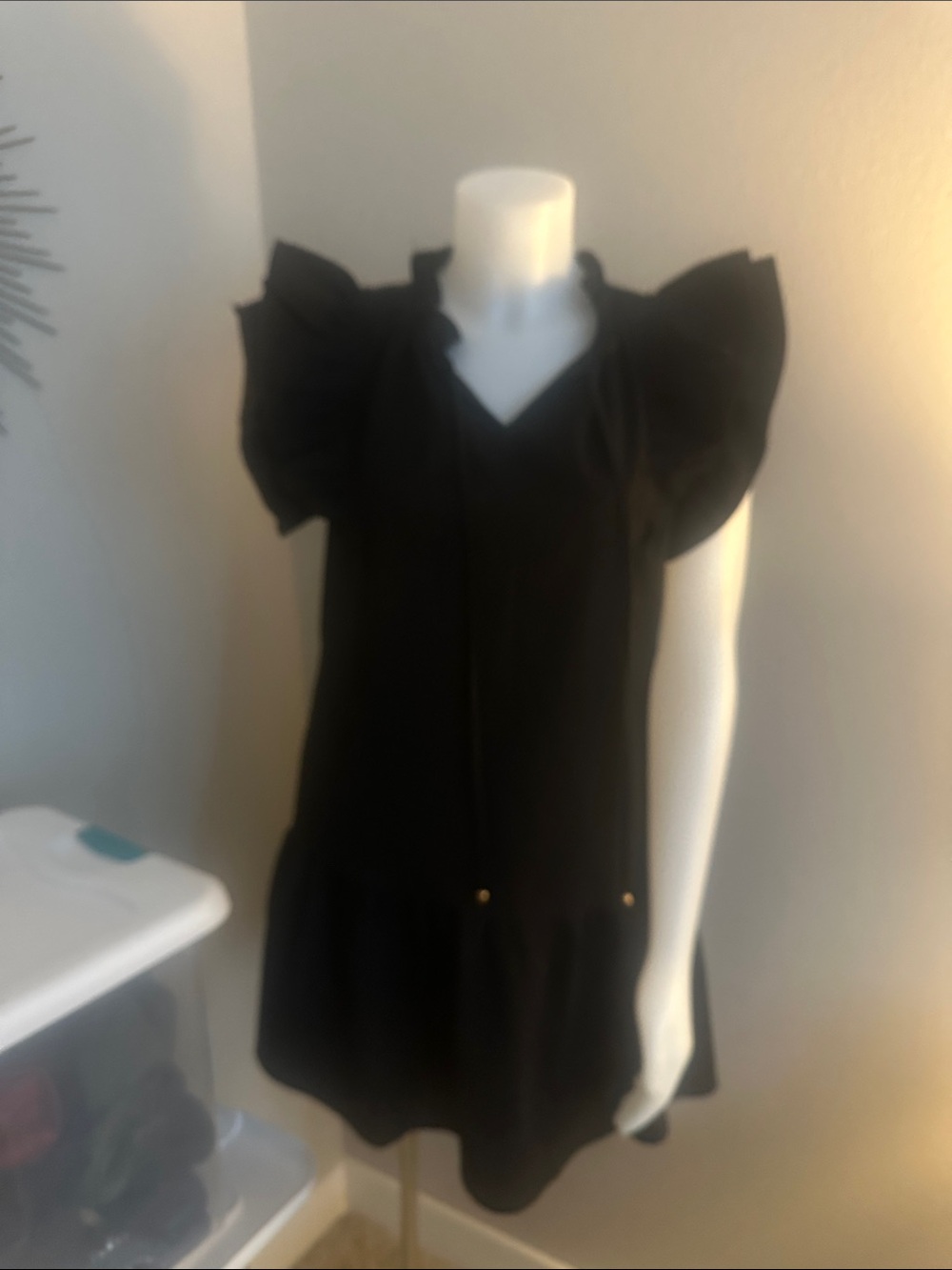 Black Ruffle Sleeve V-Neck Women's Top